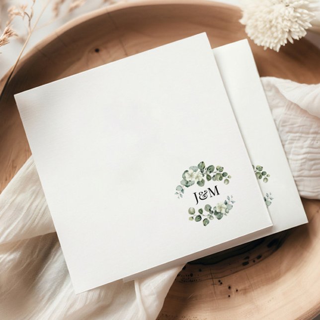 Eucalyptus Greenery Initials Wedding or Engagement Napkin (Creator Uploaded)