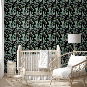 Eucalyptus Greenery Leaves Black Custom Colour Coo Wallpaper