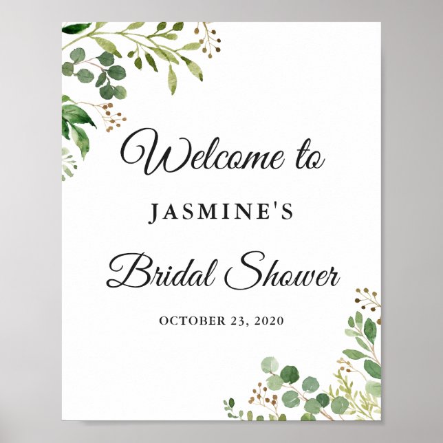 Eucalyptus Greenery Leaves Chic Bridal Shower Sign (Front)