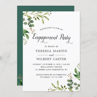 Eucalyptus Greenery Leaves Chic Engagement Party Invitation