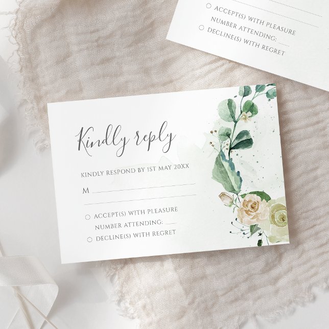Eucalyptus Greenery Leaves Elegant Floral Wedding RSVP Card (Creator Uploaded)