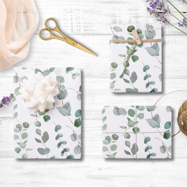 Eucalyptus Greenery Leaves Floral Pattern Wrapping Paper Sheet (In situ)