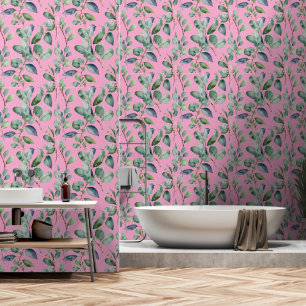 Eucalyptus Greenery Leaves Green Pink Custom Colou Wallpaper