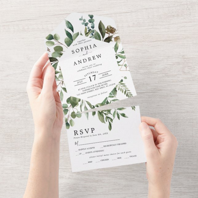 Eucalyptus Greenery Leaves Wedding All In One Invi Invitation (Tearaway)