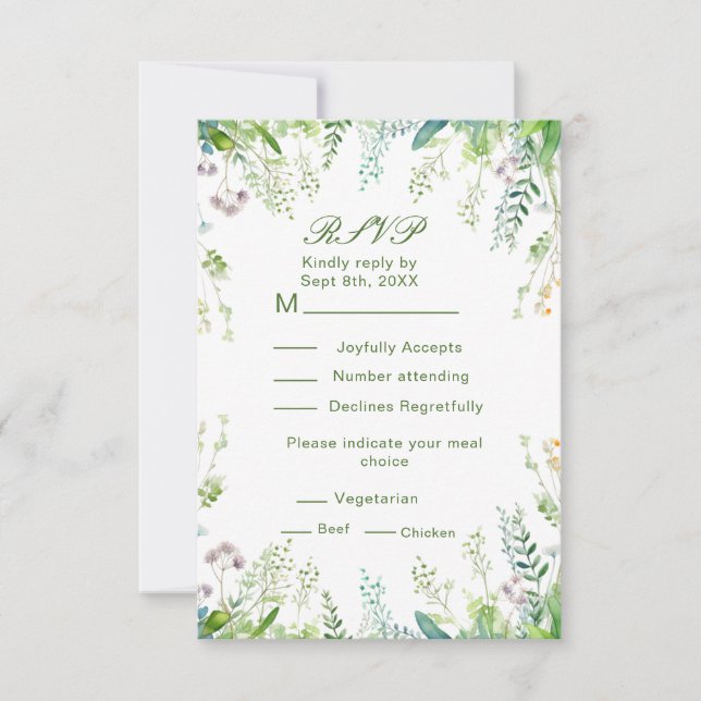 Eucalyptus Greenery Leaves Wedding Details RSVP Card (Front)