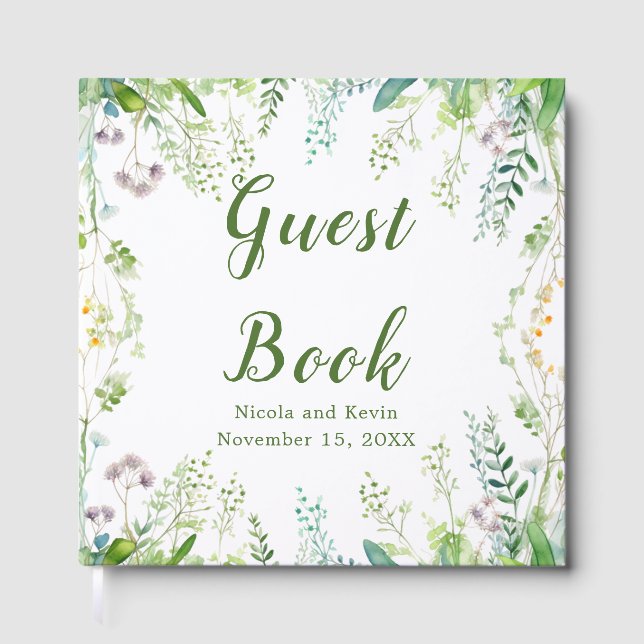 Eucalyptus Greenery Leaves Wedding Guest Book (Front)