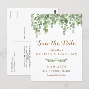 Eucalyptus Greenery Leaves Wedding Save The Date Postcard