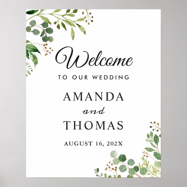 Eucalyptus Greenery Leaves Wedding Welcome Sign (Front)