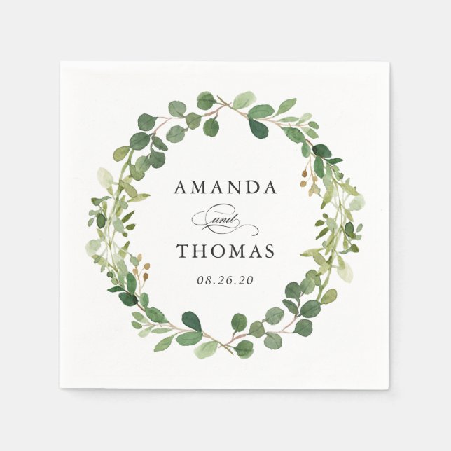 Eucalyptus Greenery Leaves Wreath Foliage Wedding Napkin (Front)