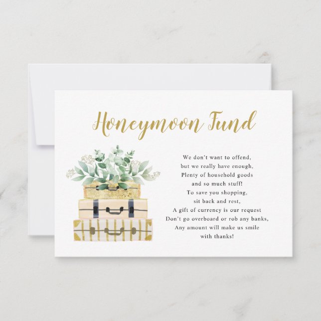 Eucalyptus Greenery Luggage Honeymoon Fund card (Front)