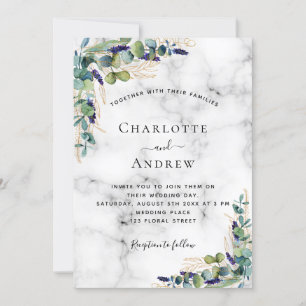 Eucalyptus greenery marble wedding invitation