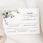 Eucalyptus Greenery Meal Options Song Request  RSVP Card<br><div class="desc">Designed to coordinate with our Boho Greenery wedding collection,  this customizable Meal Options RSVP card,  features a watercolor eucalyptus branch with calligraphy graphic text,  paired with a classy serif & modern sans font in black. Matching items available.</div>