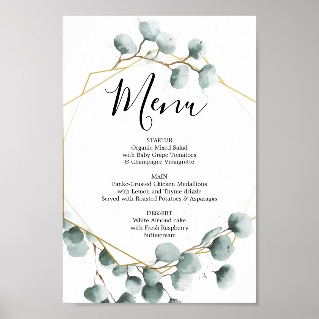 Eucalyptus Greenery Menu or Bar Menu Sign (Front)