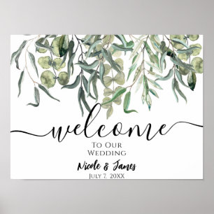 Eucalyptus Greenery Minimal Wedding Welcome Sign