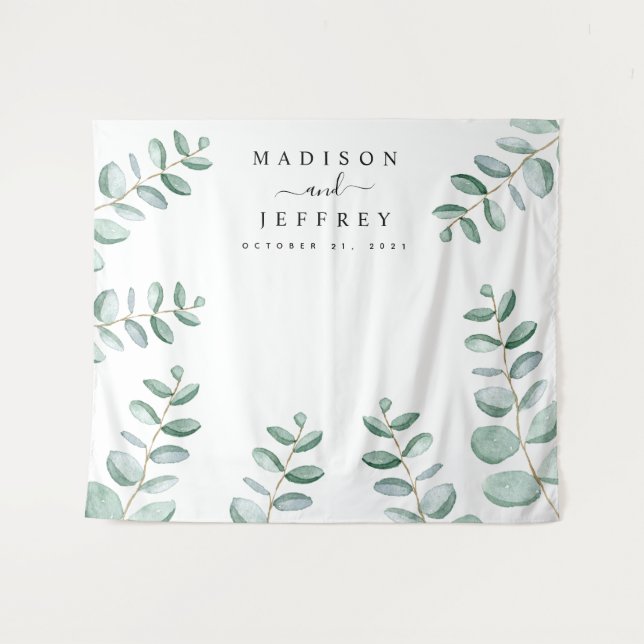 Eucalyptus Greenery Minimalist Wedding Backdrop Tapestry (Front (Horizontal))