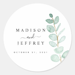 Eucalyptus Greenery Minimalist Wedding Classic Round Sticker