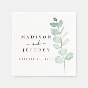 Eucalyptus Greenery Minimalist Wedding Cocktail Napkin