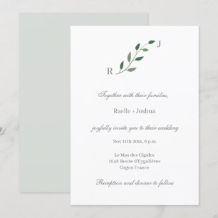 Eucalyptus Greenery Minimalist White Grey Wedding Invitation