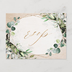 Eucalyptus Greenery Modern Geometric Wedding RSVP  Postcard