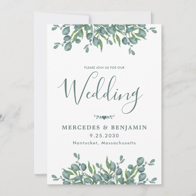 Eucalyptus Greenery Modern QR Code Wedding Invitation (Front)