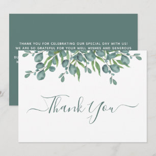 Eucalyptus Greenery Modern Sage Script Wedding Thank You Card