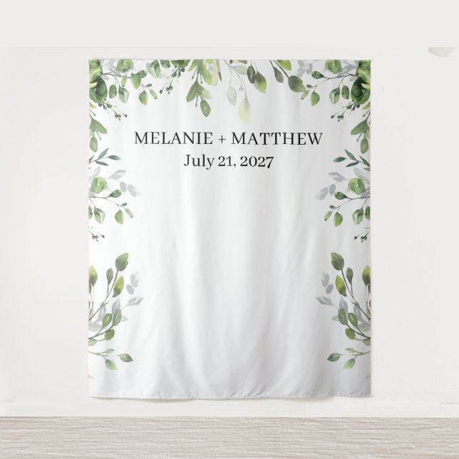 Eucalyptus Greenery Modern Wedding Backdrop Tapestry (Front)