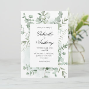 Eucalyptus Greenery Modern Wedding Invitations