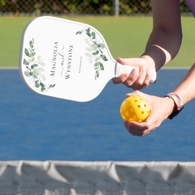 Eucalyptus Greenery Monogram Wedding  Pickleball Paddle (Insitu)