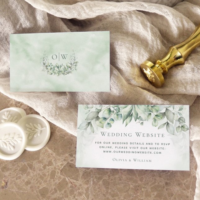 Eucalyptus Greenery Monogram Wedding Website Enclosure Card (Creator Uploaded)