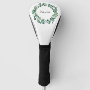 Eucalyptus greenery name script white golf head cover