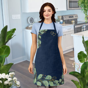 Eucalyptus Greenery Navy Blue Kitchen Apron
