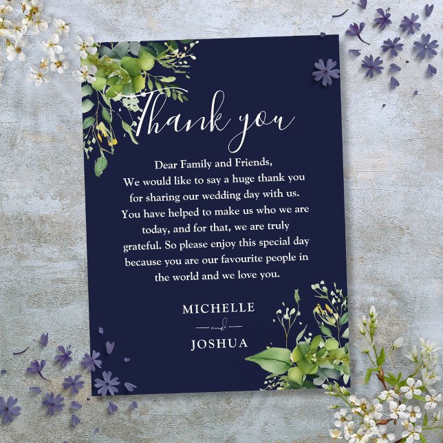 Eucalyptus Greenery Navy Blue Wedding Thank You Place Card (Eucalyptus Greenery Navy Blue Wedding Thank You Place Card)
