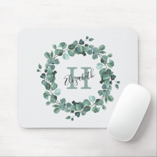 Eucalyptus Greenery Personalized Monogram Mouse Pa Mouse Pad