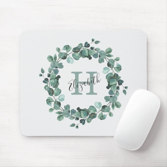 Eucalyptus Greenery Personalized Monogram Mouse Pa Mouse Pad (With Mouse)