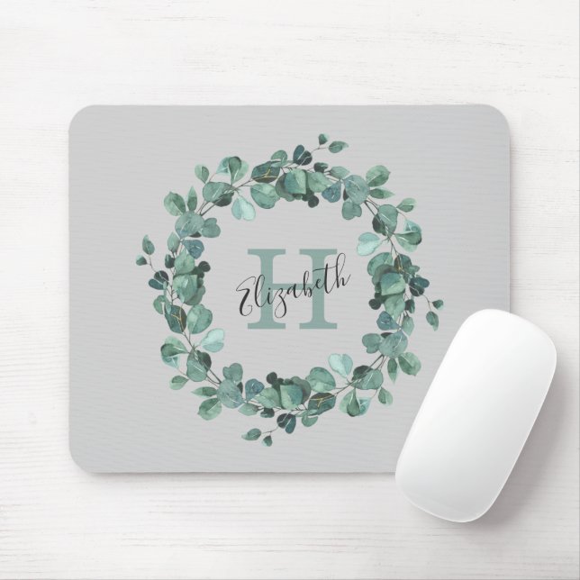 Eucalyptus Greenery Personalized Monogram Mouse Pad (With Mouse)