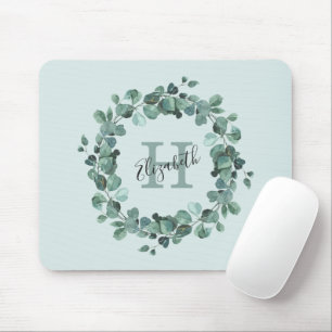 Eucalyptus Greenery Personalized Monogram Mouse Pad