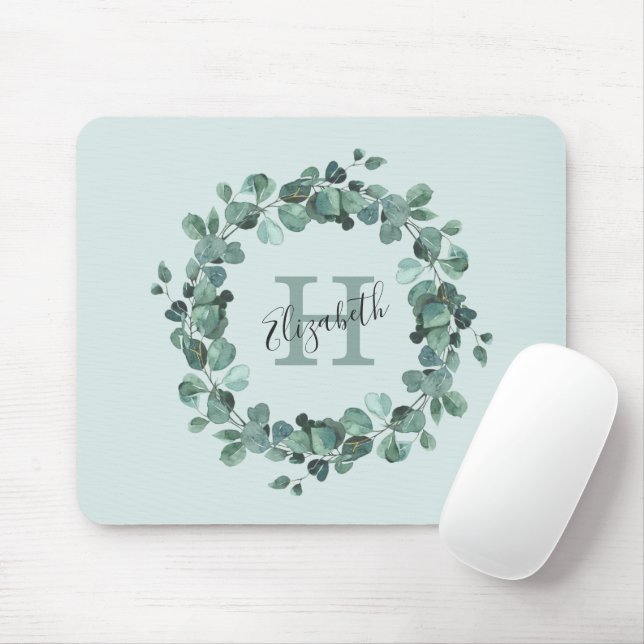 Eucalyptus Greenery Personalized Monogram Mouse Pad (With Mouse)