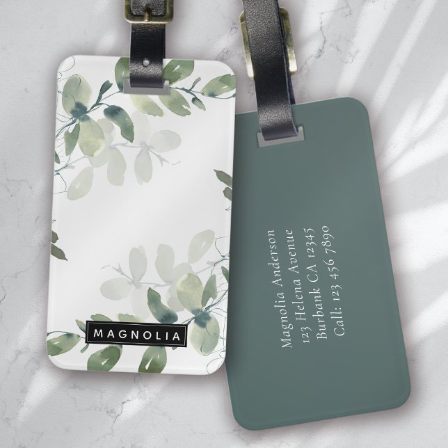 Eucalyptus Greenery Personalized Monogram Name Luggage Tag (Creator Uploaded)