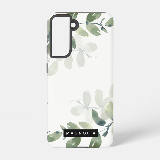 Eucalyptus Greenery Personalized Name Monogram Samsung Galaxy S21 Case (Back)