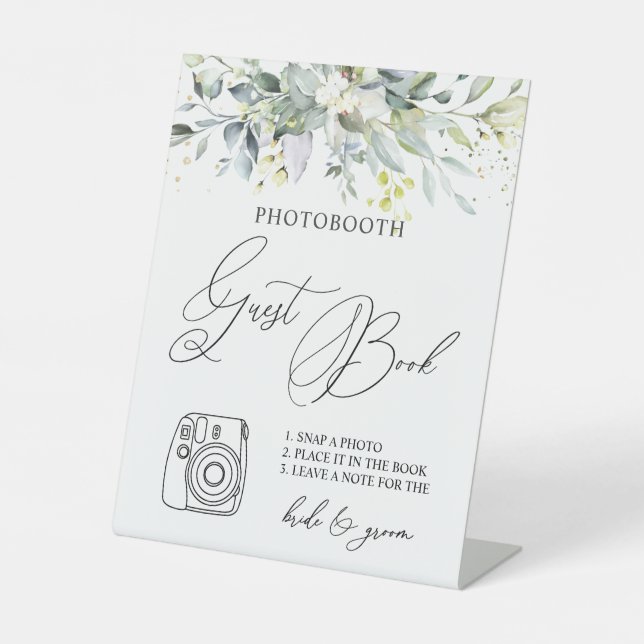 Eucalyptus Greenery Photo Guest Book Pedestal Sign (Front)