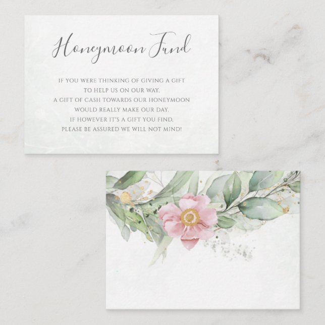 Eucalyptus Greenery Pink Floral Honeymoon Fund Enclosure Card (Front/Back)
