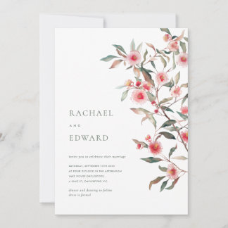 Eucalyptus Greenery & Pink Florals Wedding Invitation