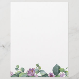 Eucalyptus Greenery Purple Floral Letterhead
