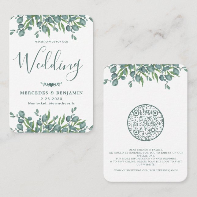 Eucalyptus Greenery QR Code Wedding Invitation (Front/Back)