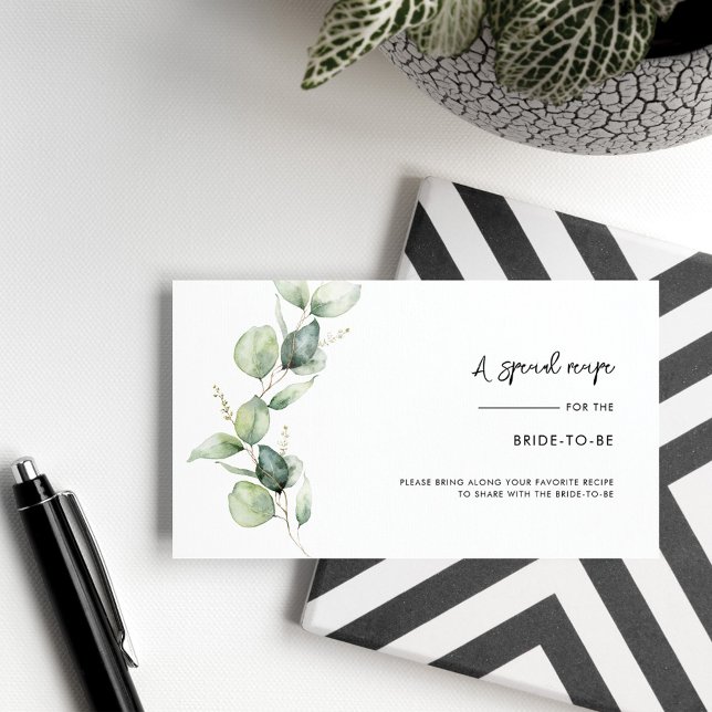 Eucalyptus Greenery Recipe Script Bridal Shower Enclosure Card (Eucalyptus Bridal Shower Recipe Request Card)