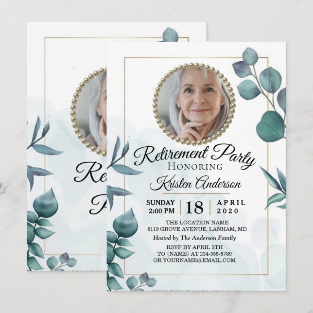 Eucalyptus Greenery Retirement Party Invitation (Front/Back)