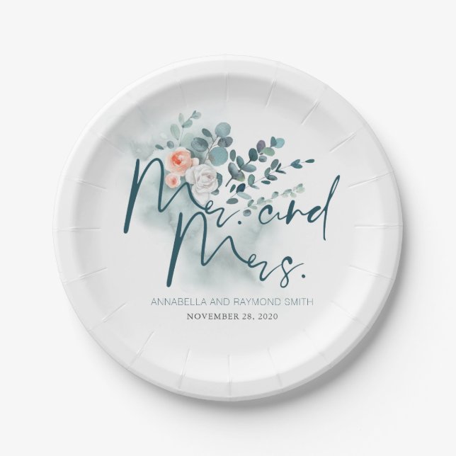 Eucalyptus Greenery Romantic Wedding Paper Plate (Front)