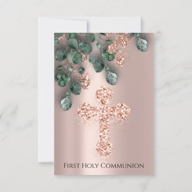 Eucalyptus Greenery Rose First Holy Communion Invitation (Back)