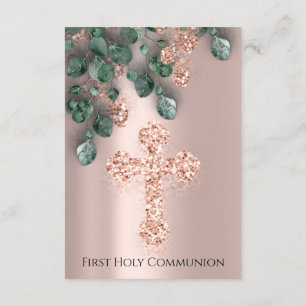 Eucalyptus Greenery Rose First Holy Communion Invitation