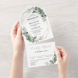 Eucalyptus Greenery Rustic Geometric Wedding All In One Invitation
